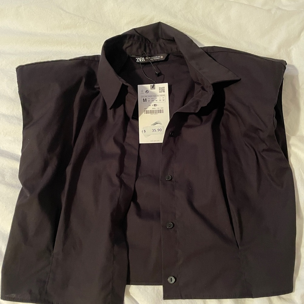 Zara-Black Shirt with puffy shoulder